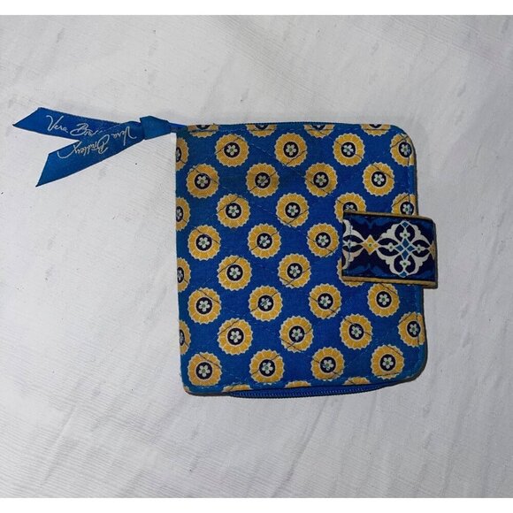Vera Bradley Blue & Gold Bifold Wallet With Zipper Compartment - Picture 2 of 5